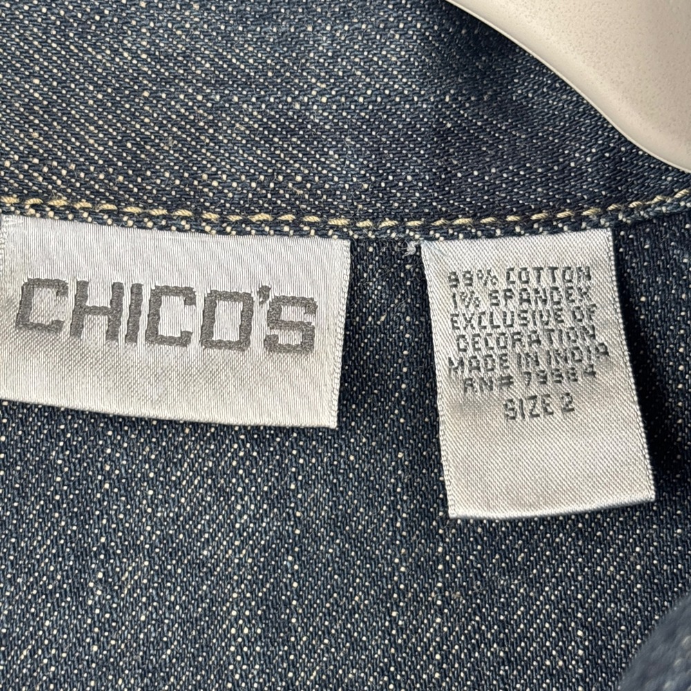 Chico's Denim Vest Womens 2 Large Embroidered Beaded Button Front Western - Picture 9 of 12